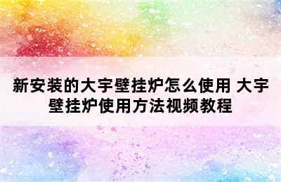 新安装的大宇壁挂炉怎么使用 大宇壁挂炉使用方法视频教程